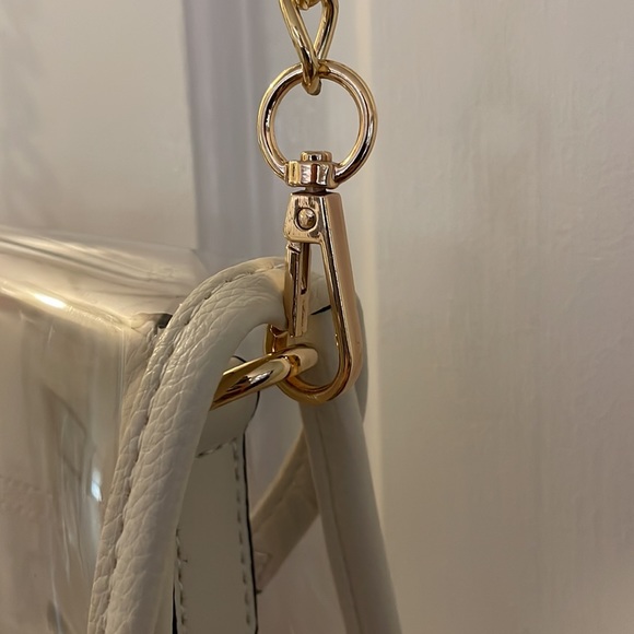 Clear Stadium Bag with White Leather Trim & Gold Hardware - Picture 4 of 6